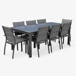 8-seater extendable aluminium garden table set with chairs