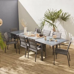 8-seater extendable aluminium garden table set with chairs