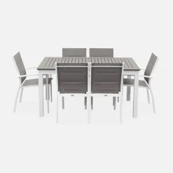 6-seater extendable aluminium garden table with chairs