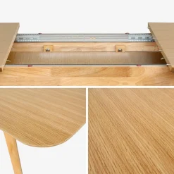 4-6 seater extendable rectangular dining table, oak and metal veneer