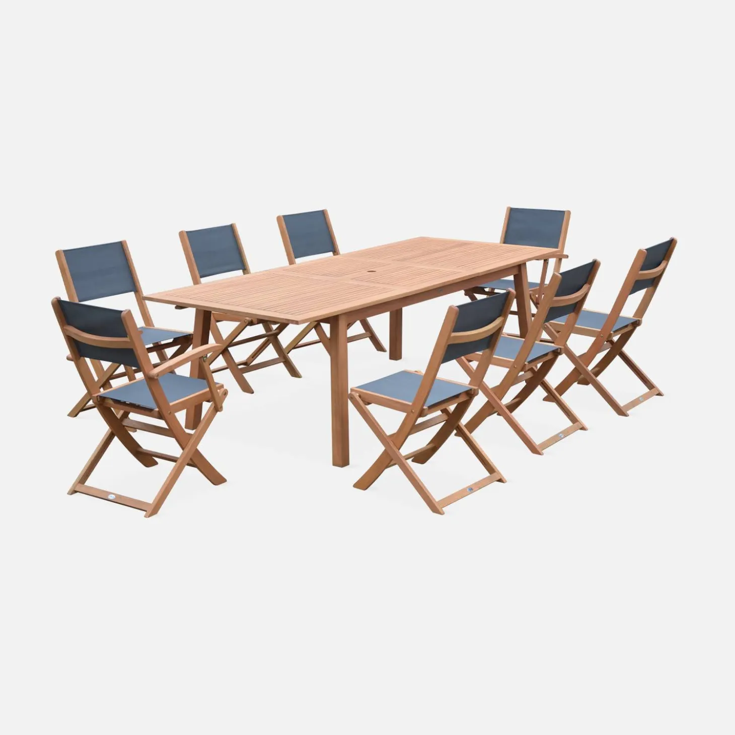 8-seater extendable wooden garden table set with 8 chairs