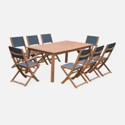 8-seater extendable wooden garden table set with 8 chairs