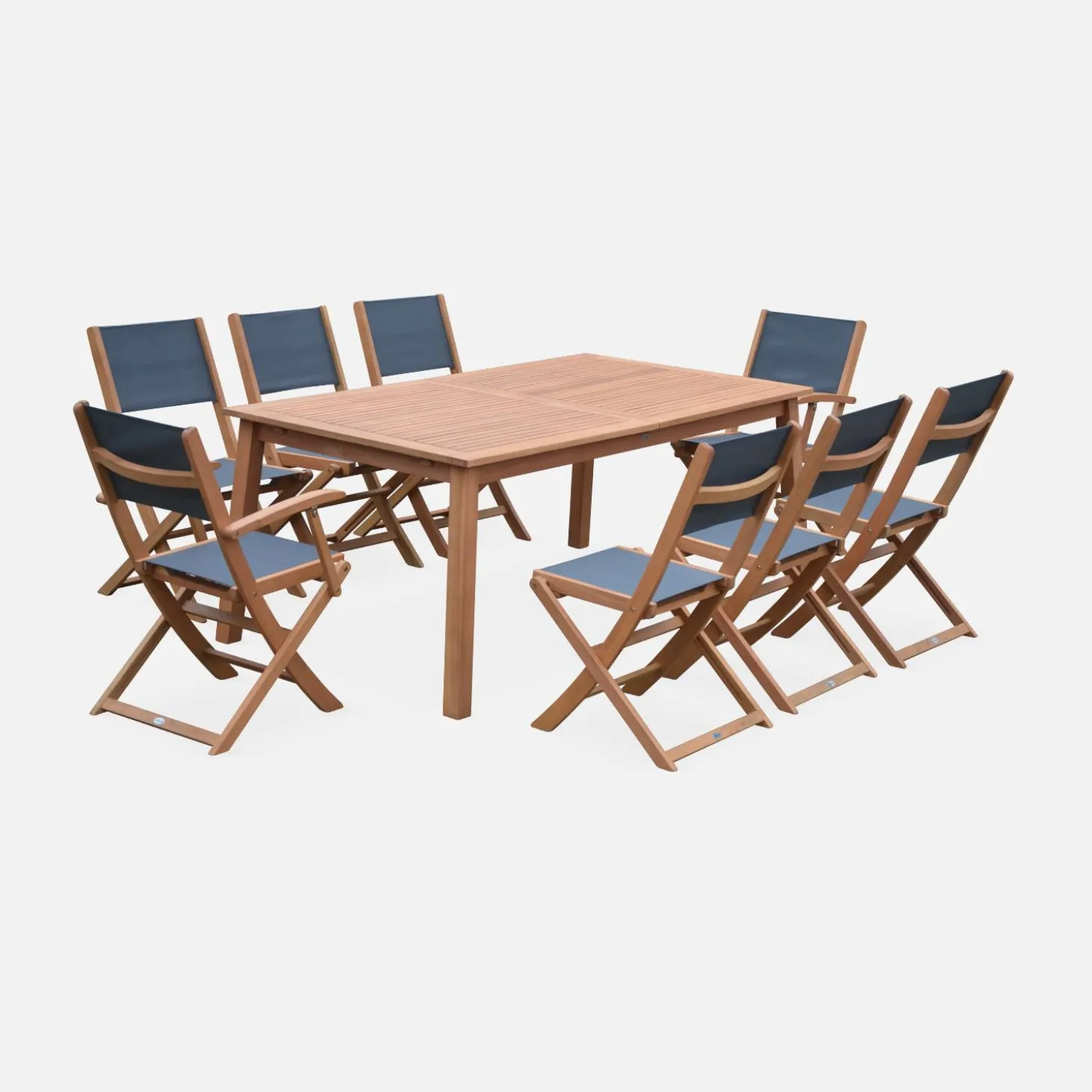 8-seater extendable wooden garden table set with 8 chairs