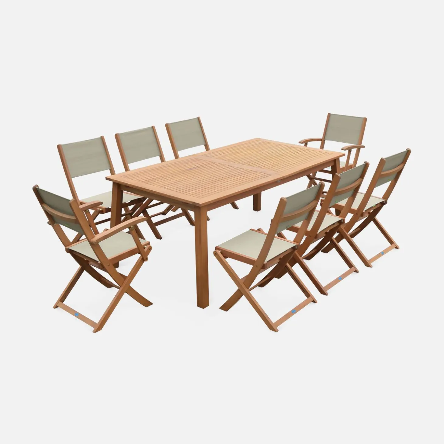 8-seater extendable wooden garden table set with 8 chairs
