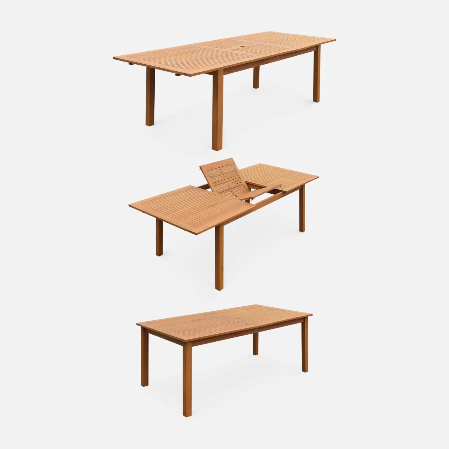 8-seater extendable wooden garden table set with 8 chairs