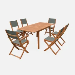 6-seater extendable wooden garden table set with chairs