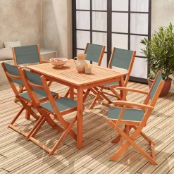 6-seater extendable wooden garden table set with chairs