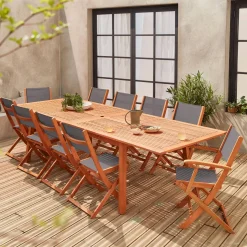 10-seater extendable wooden garden table set with chairs