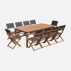 10-seater extendable wooden garden table set with chairs