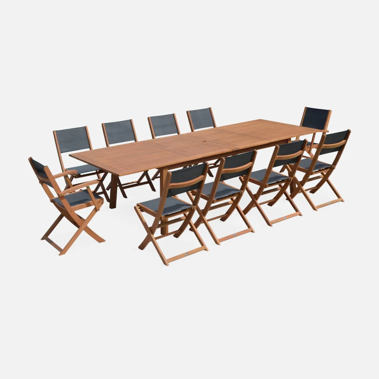 10-seater extendable wooden garden table set with chairs