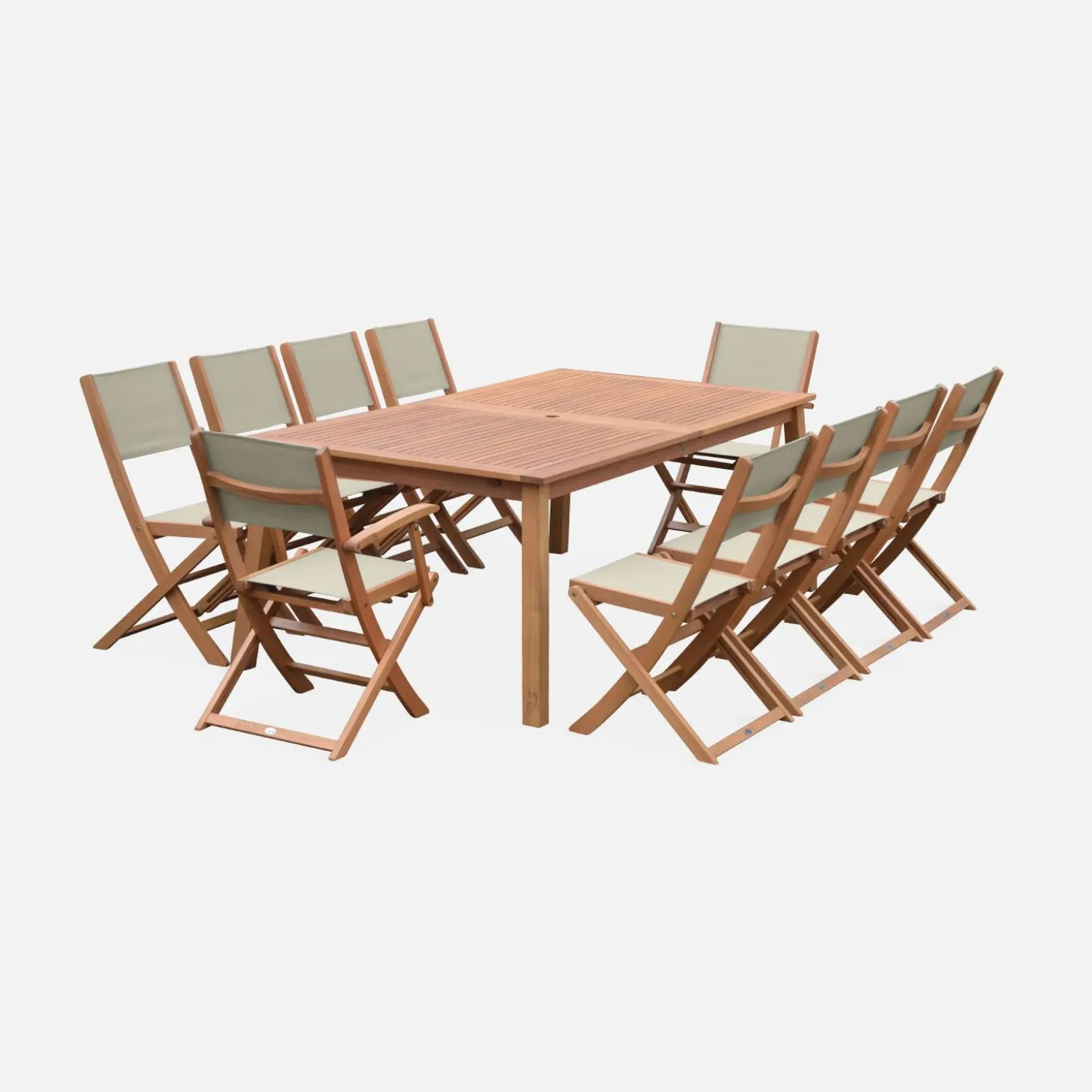 10-seater extendable wooden garden table set with chairs