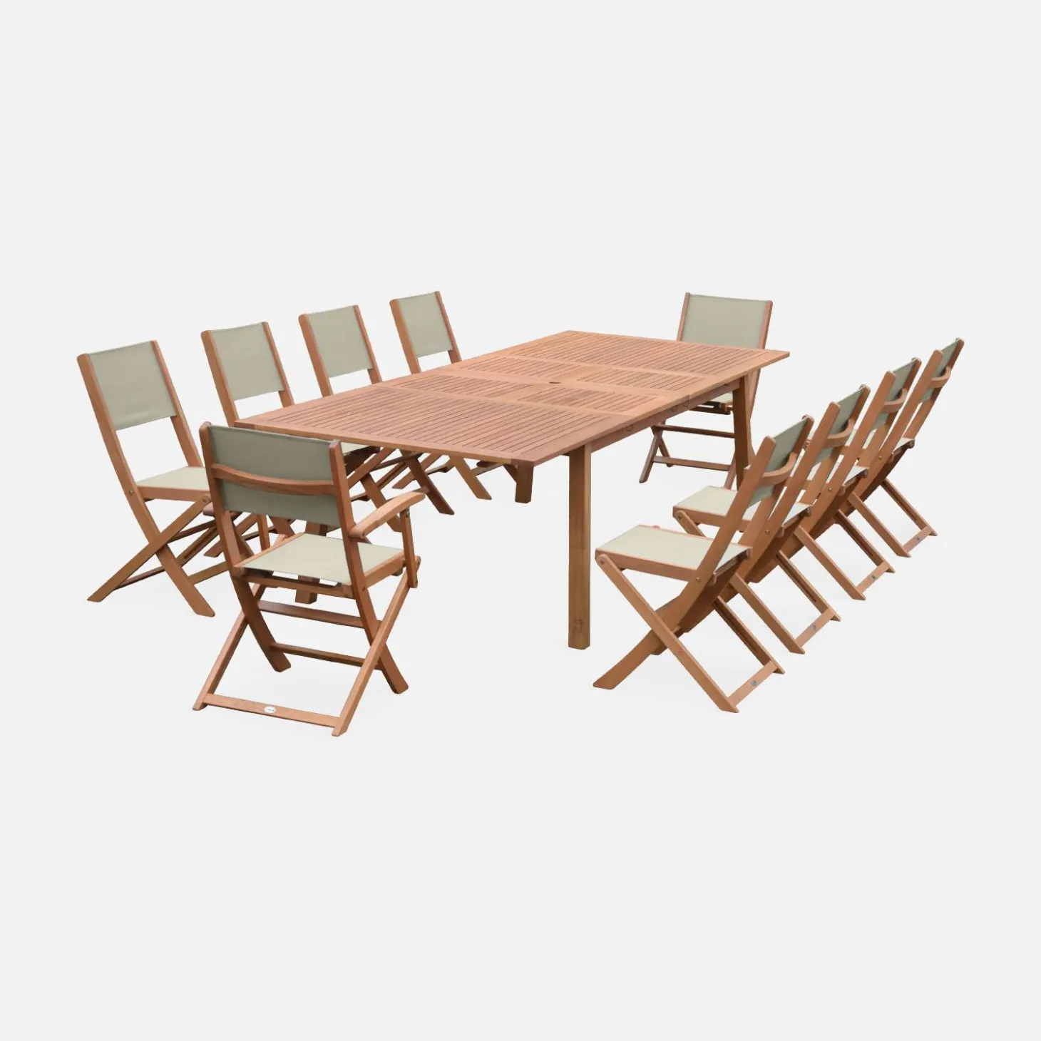 10-seater extendable wooden garden table set with chairs