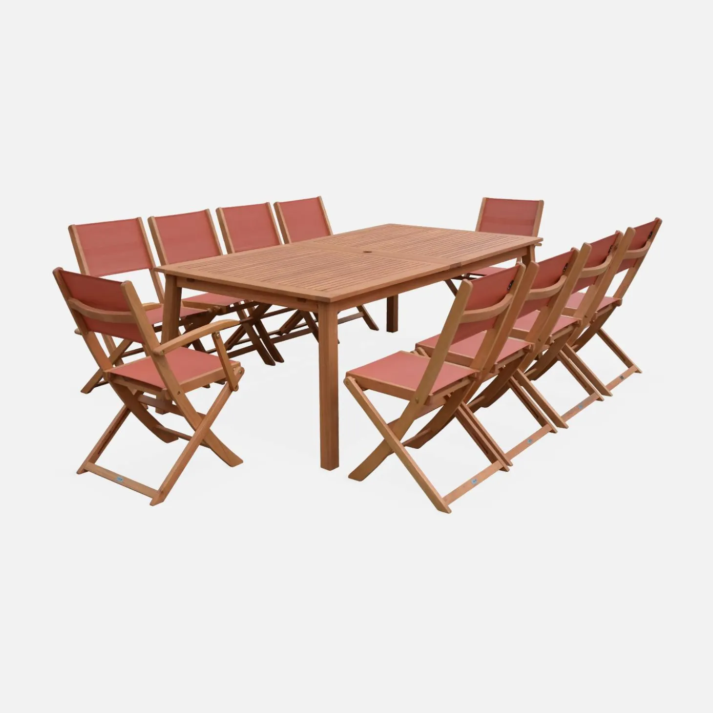 10-seater extendable wooden garden table set with chairs