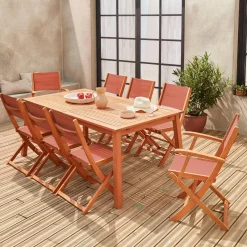 8-seater extendable wooden garden table set with 8 chairs