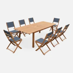 8-seater extendable wooden garden table set with chairs