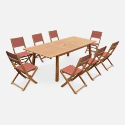 8-seater extendable wooden garden table set with chairs