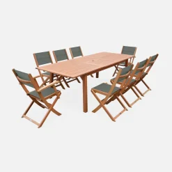 8-seater extendable wooden garden table set with 8 chairs