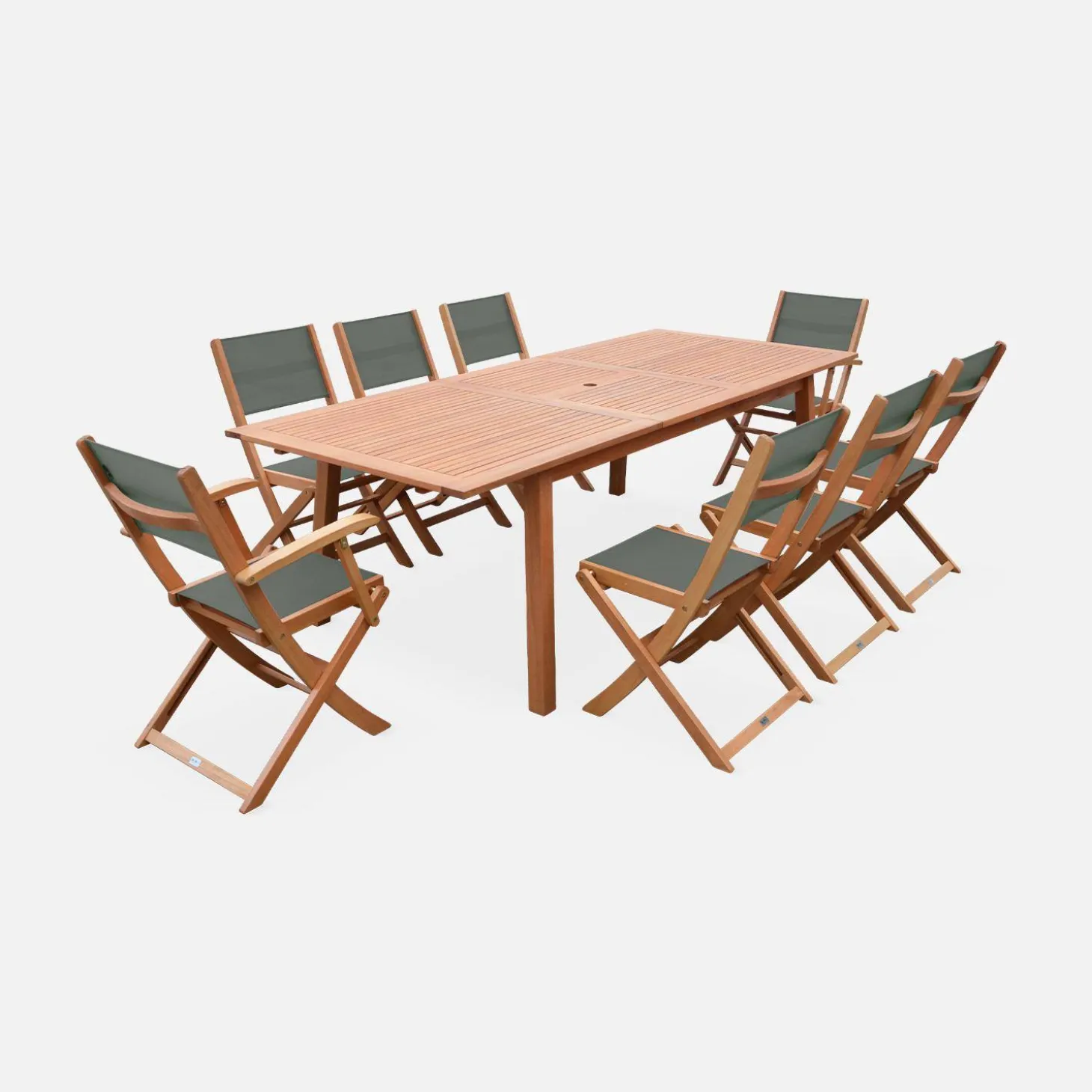 8-seater extendable wooden garden table set with 8 chairs