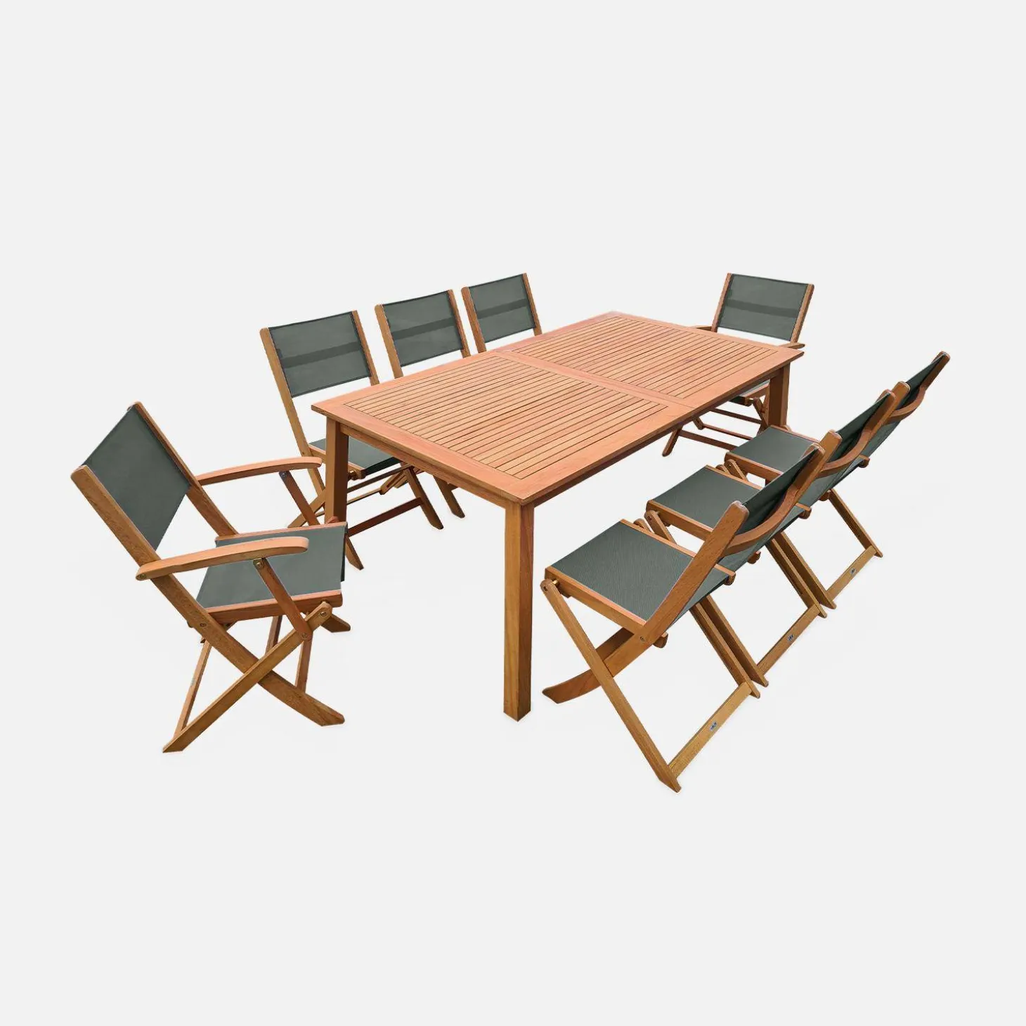 8-seater extendable wooden garden table set with 8 chairs