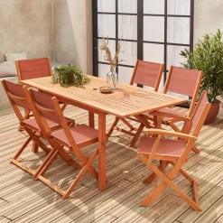 6-seater extendable wooden garden table set with chairs