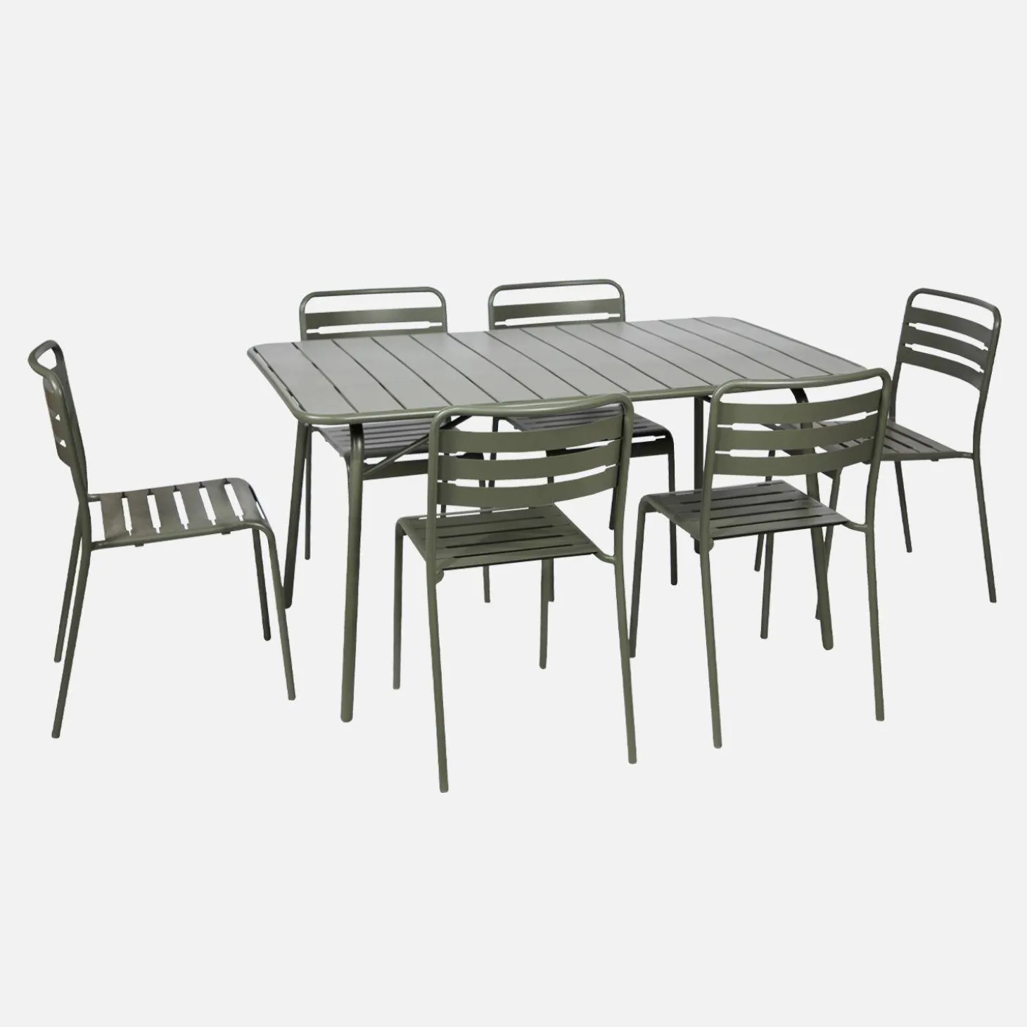 6-seater folding metal garden table with 6 chairs