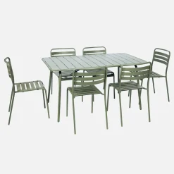 6-seater folding metal garden table with 6 chairs