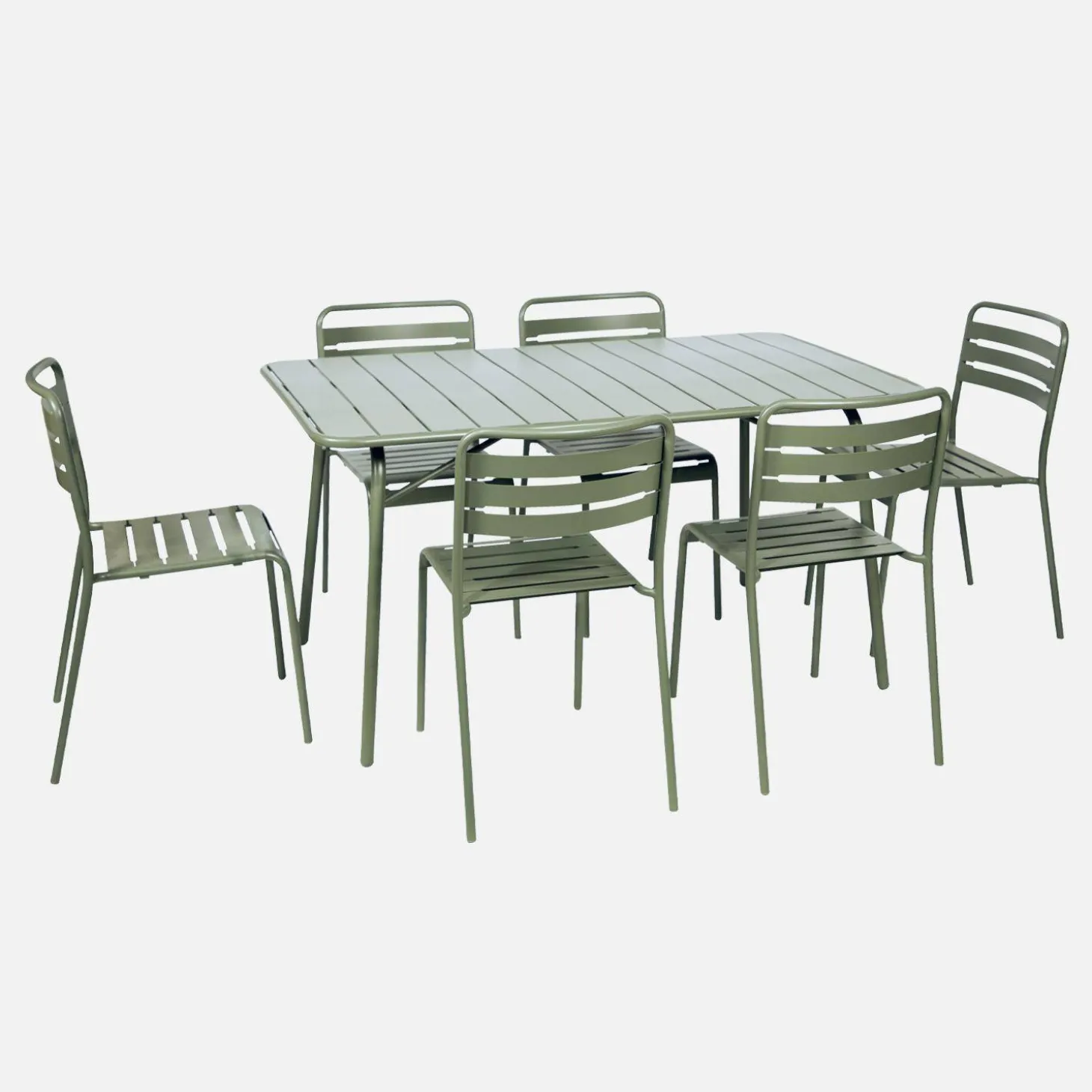 6-seater folding metal garden table with 6 chairs