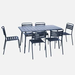 6-seater folding metal garden table with 6 chairs