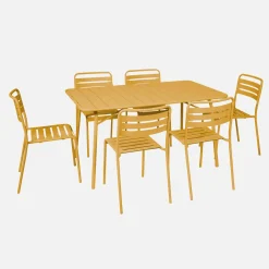6-seater folding metal garden table with 6 chairs