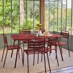 6-seater folding metal garden table with 6 chairs