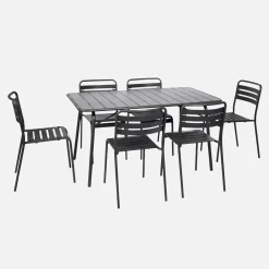 6-seater folding metal garden table with 6 chairs