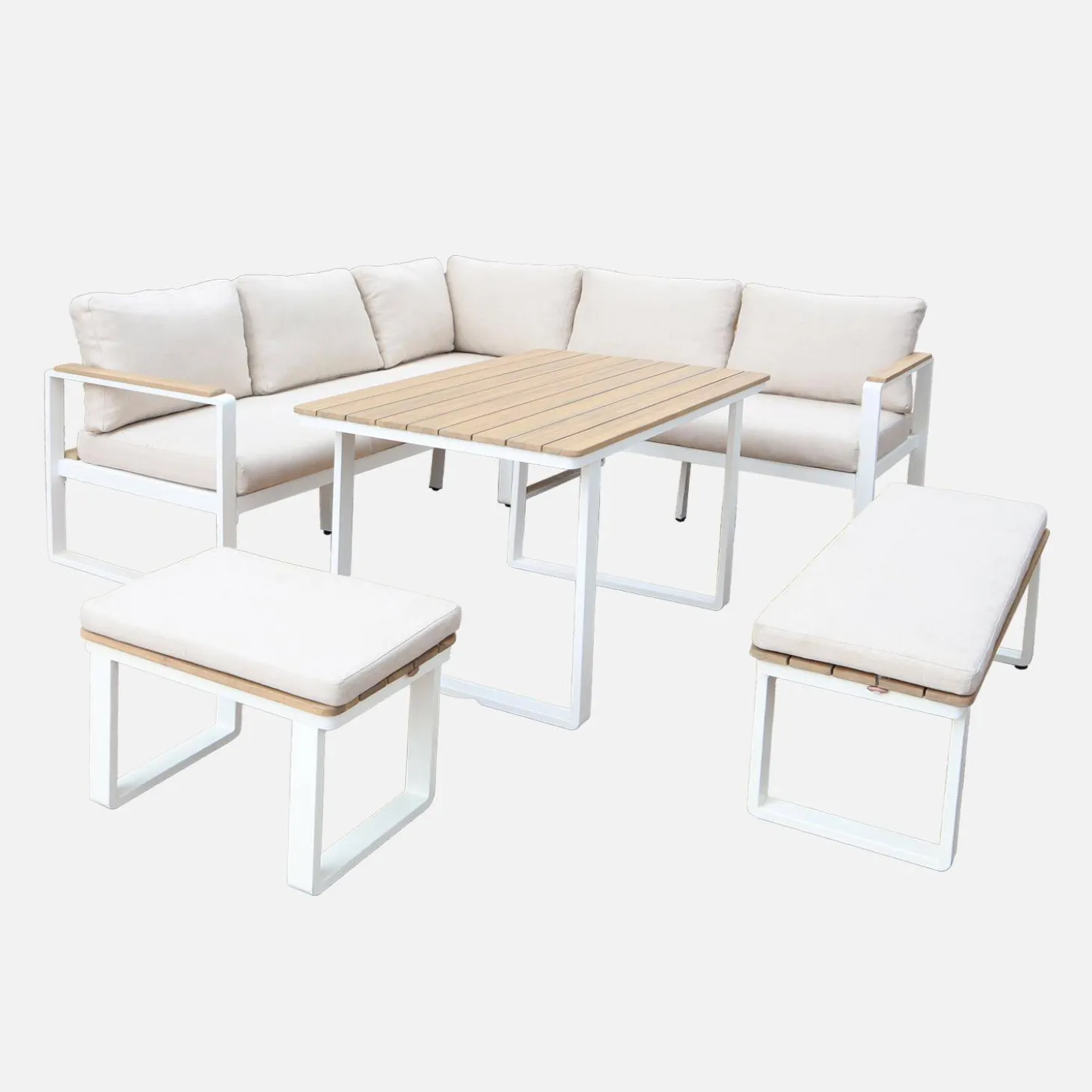 8-seater garden lounge in acacia wood and aluminium