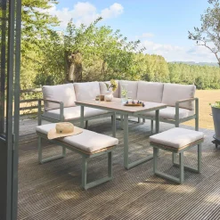 8-seater garden lounge in acacia wood and aluminium