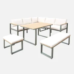 8-seater garden lounge in acacia wood and aluminium