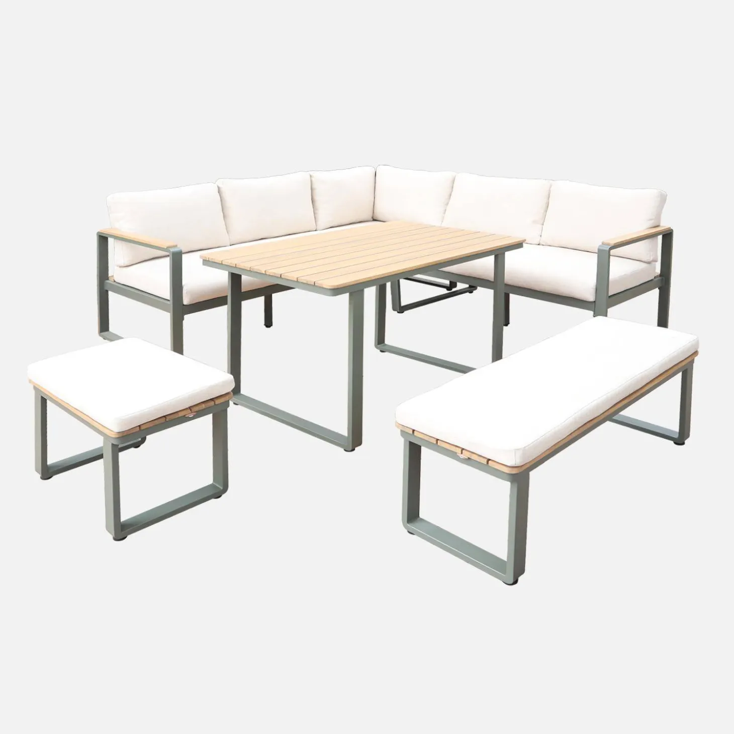 8-seater garden lounge in acacia wood and aluminium
