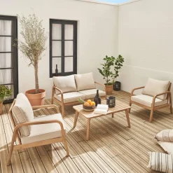 4-seater garden sofa set in acacia wood