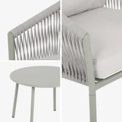 4-seater garden sofa set in steel and resin ropes