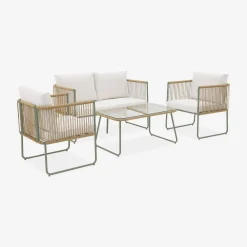 4-seater garden sofa set with plastic ropes in galvanised steel