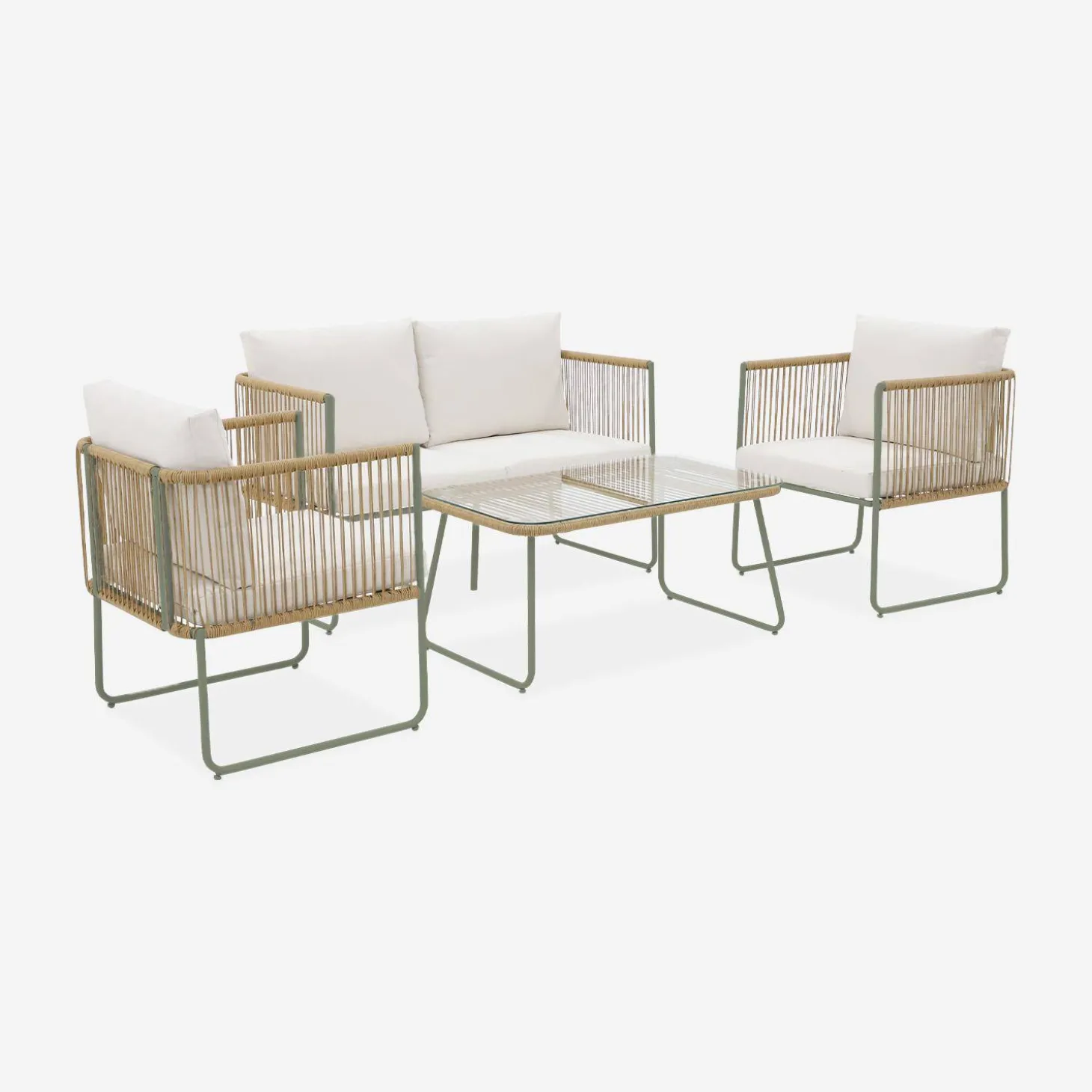 4-seater garden sofa set with plastic ropes in galvanised steel