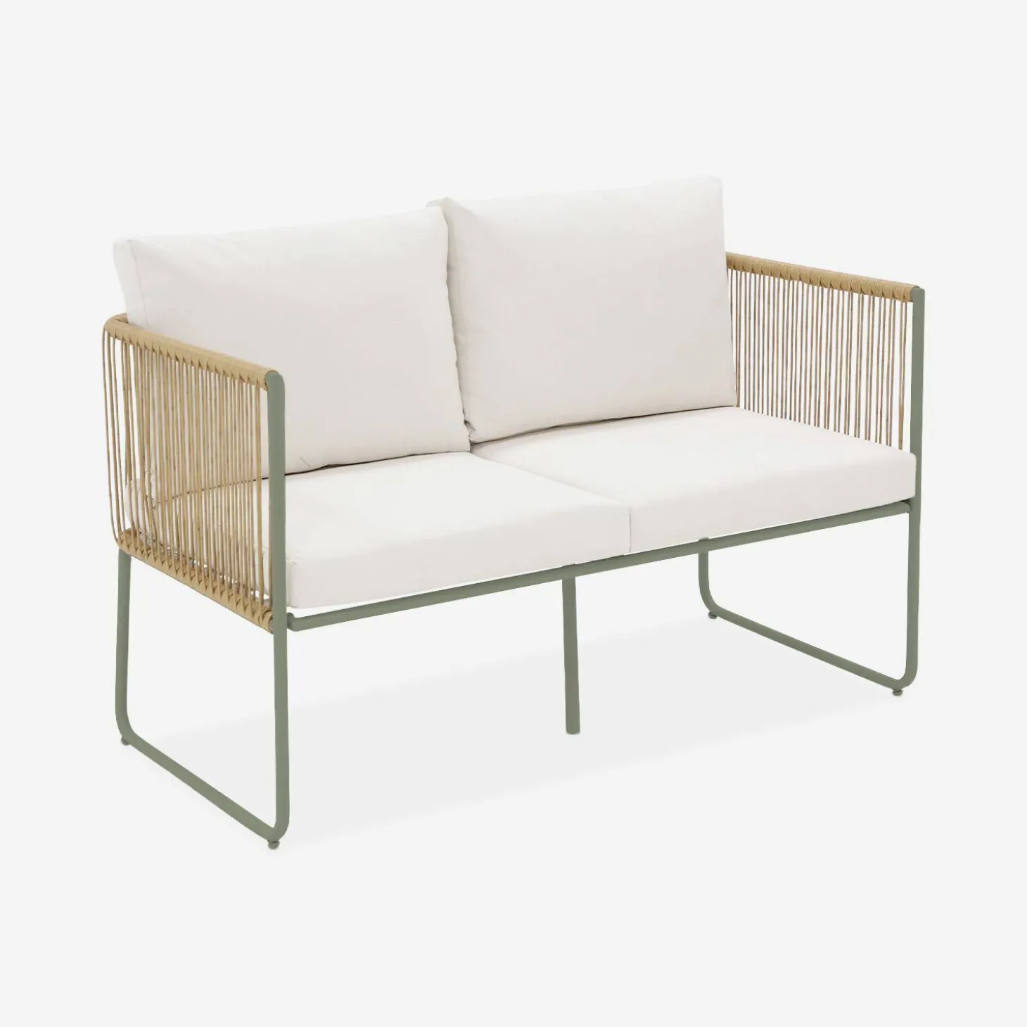 4-seater garden sofa set with plastic ropes in galvanised steel
