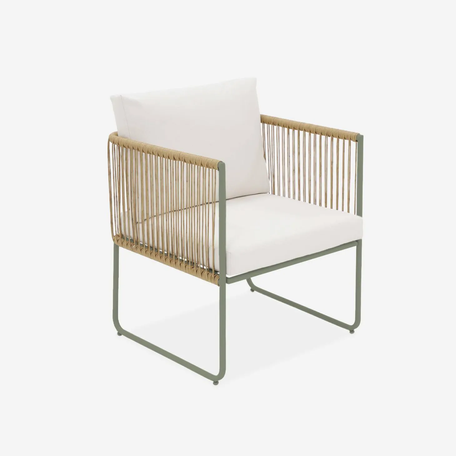 4-seater garden sofa set with plastic ropes in galvanised steel