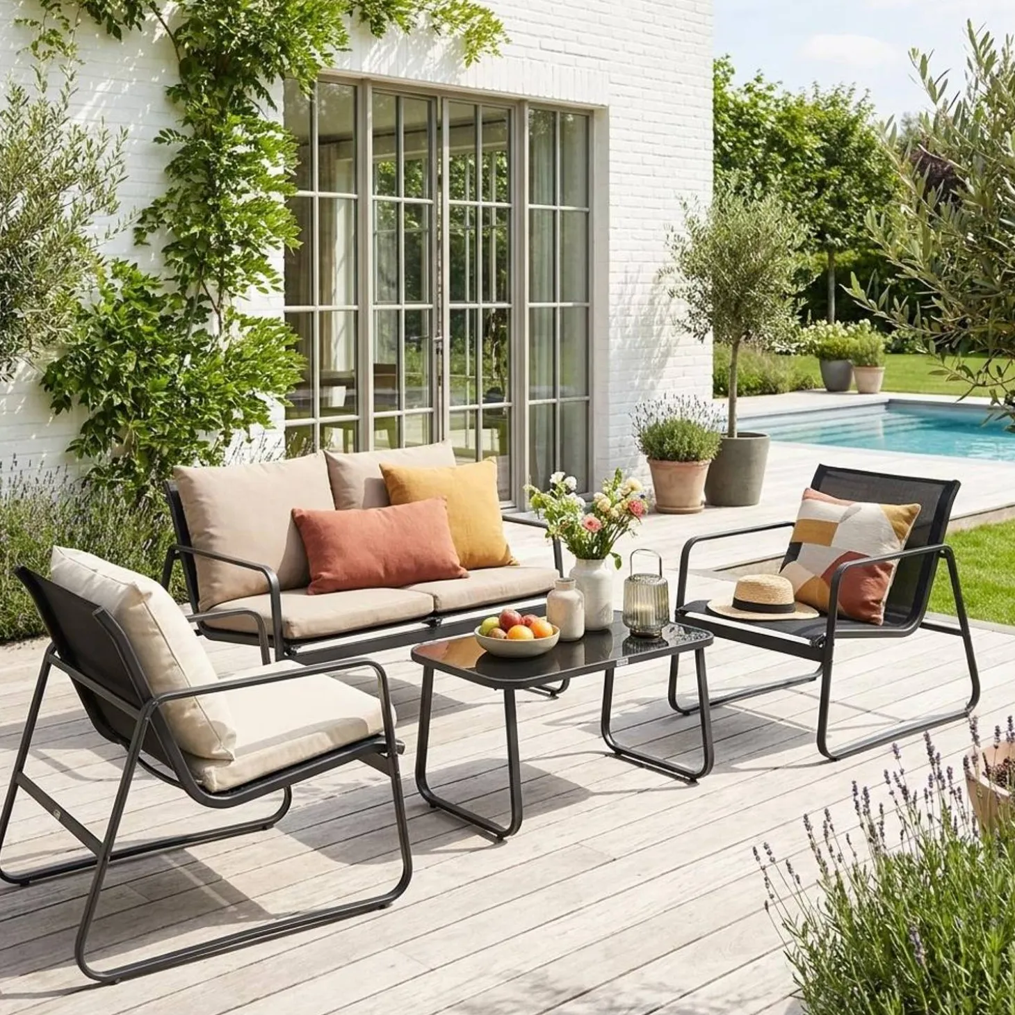4-seater metal garden furniture set