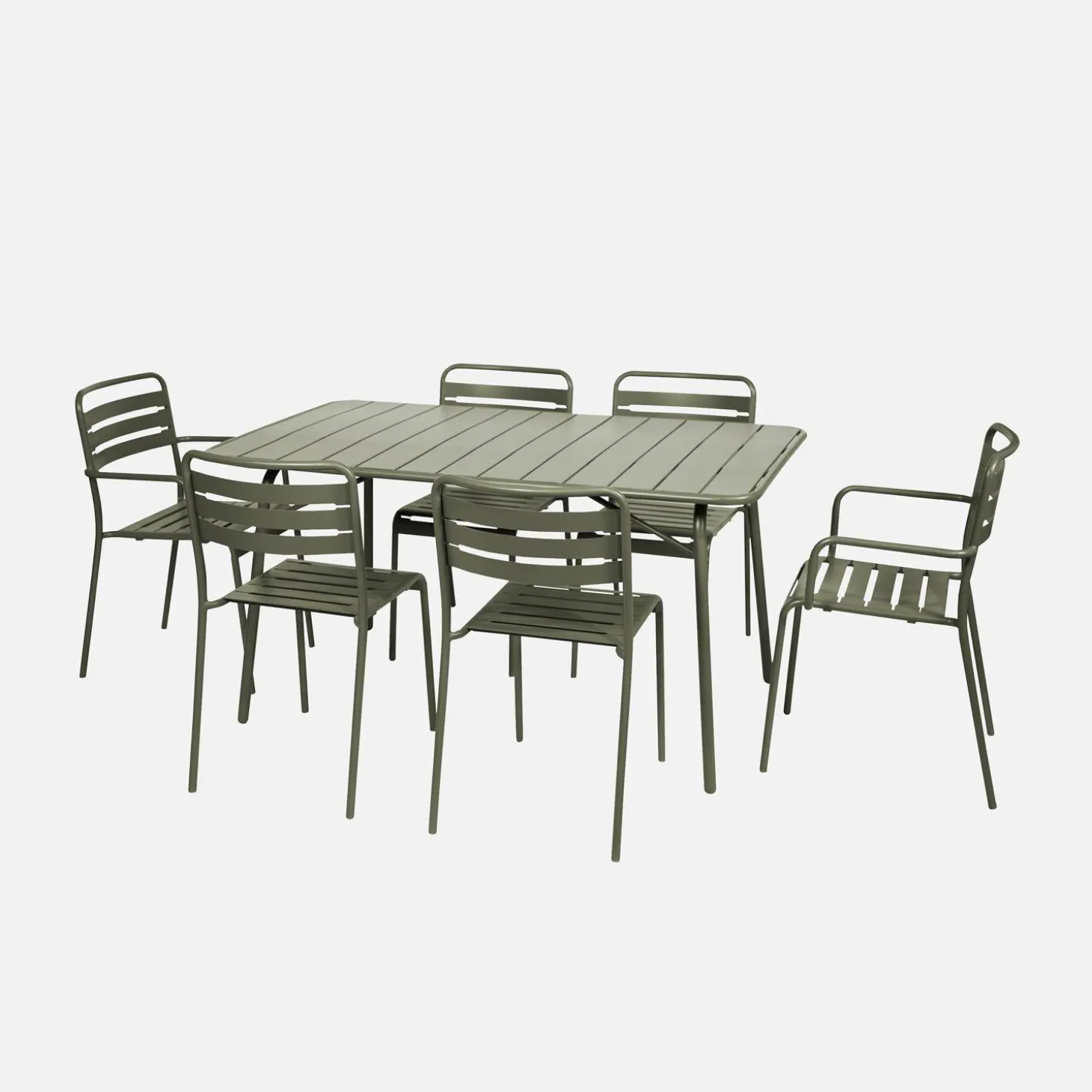 6-seater metal garden table set with 6 chairs