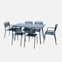 6-seater metal garden table set with 6 chairs