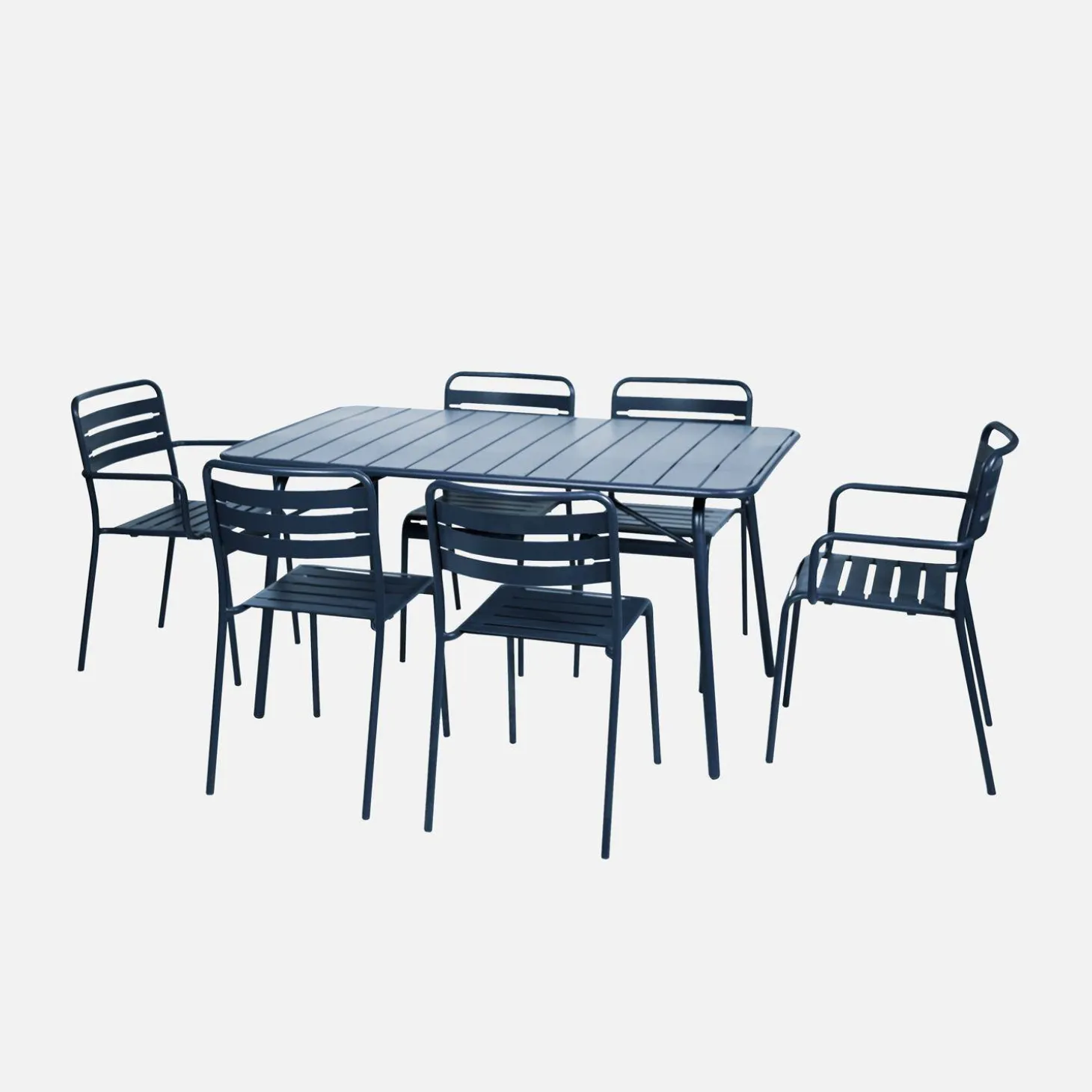 6-seater metal garden table set with 6 chairs