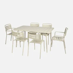 6-seater metal garden table set with 6 chairs
