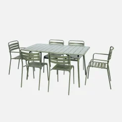 6-seater metal garden table set with 6 chairs