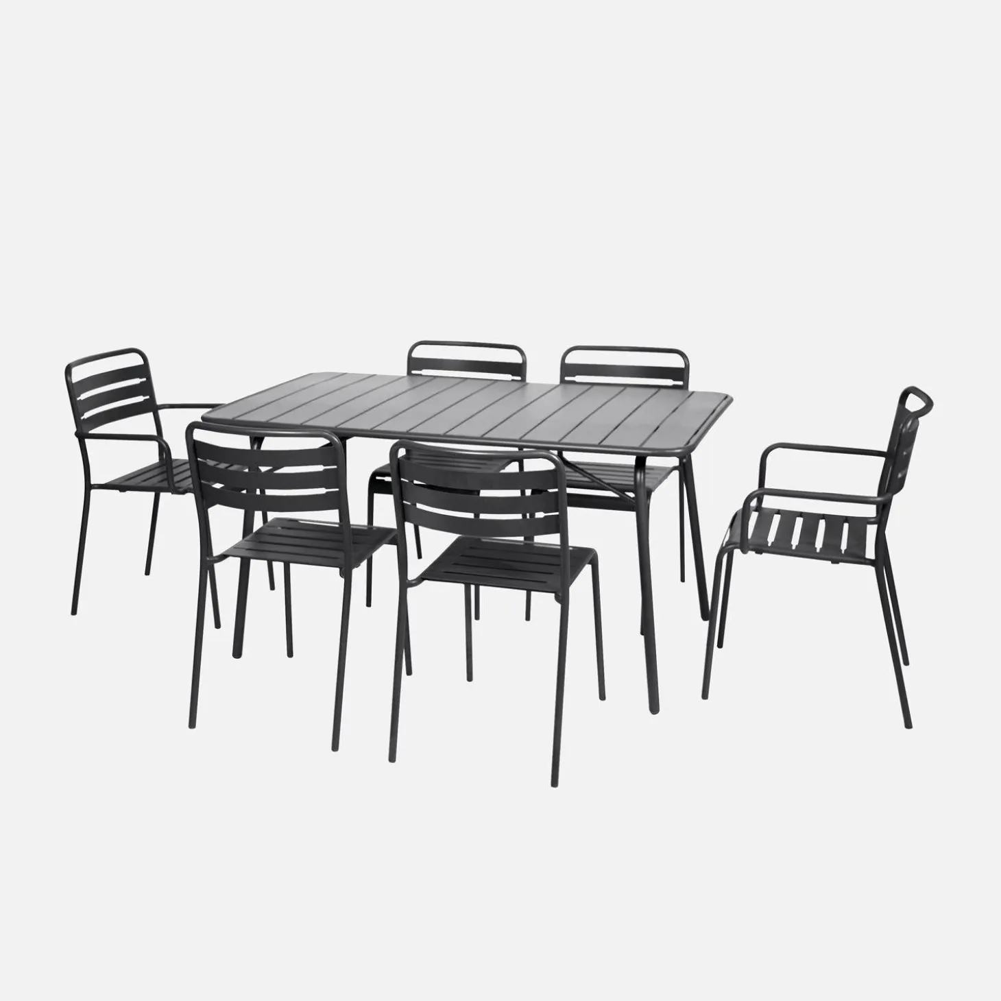 6-seater metal garden table set with 6 chairs