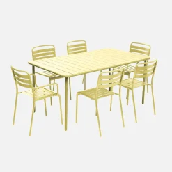 6-seater metal garden table with 2 armchairs and 4 chairs