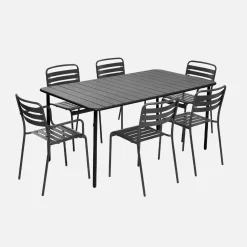 6-seater metal garden table with 2 armchairs and 4 chairs